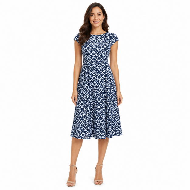 Picture of Navy Blue Patterned Dress(INSIDE)