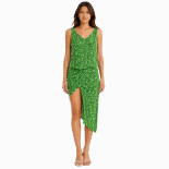 Picture of Green Floral Wrap-Style Asymmetrical Dress(INSIDE)