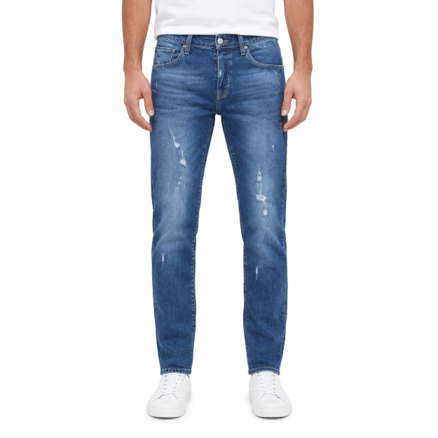 Picture of Men's Mid-Blue Distressed Jeans(INSIDE)