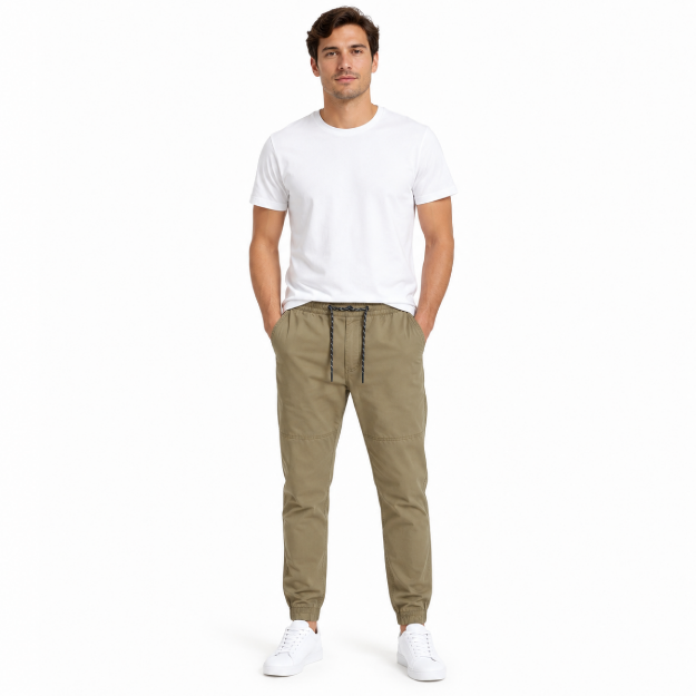 Picture of Men's Olive Comfort Twill Joggers(INSIDE)