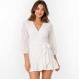 Picture of White Eyelet Embroidery Wrap Mini Dress(GUESS)