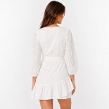 Picture of White Eyelet Embroidery Wrap Mini Dress(GUESS)