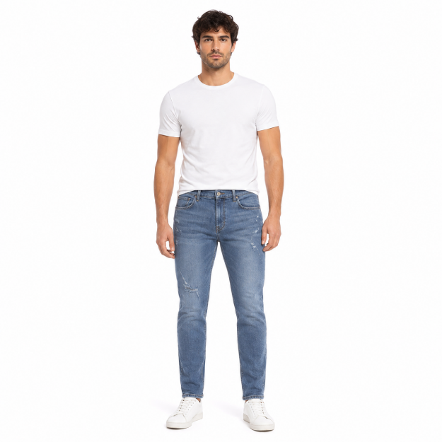 Picture of Men's Light Blue Distressed Slim Jeans(INSIDE)