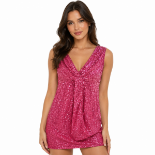 Picture of Shimmering Pink Sequin V-Neck Mini Dress with Front Twist(hanita)