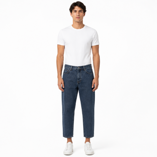 Picture of Men's Navy Cropped Loose Jeans(INSIDE)