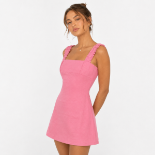 Picture of Pink Linen Square-Neck Mini Dress with Ruffled Straps (hanita)