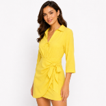 Picture of Yellow Wrap Shirt Mini Dress with Side Tie (GUESS)
