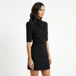 Picture of Black Cowl-Neck Mini Dress with Half Sleeves (hanita)