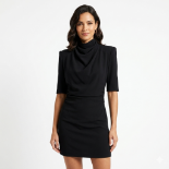 Picture of Black Cowl-Neck Mini Dress with Half Sleeves (hanita)