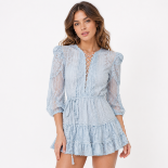 Picture of Light Blue Lace Mini Dress with Ruffled Sleeves (GUESS)