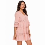 Picture of Soft Pink Tiered Chiffon Blouse with Lace Trims(GUESS)