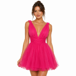Picture of Hot Pink Tiered Tulle Mini Dress with Deep V-Neck (hanita)