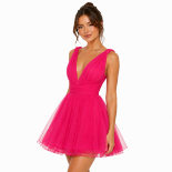 Picture of Hot Pink Tiered Tulle Mini Dress with Deep V-Neck (hanita)