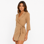 Picture of Camel Beige Wrap Blazer Mini Dress with Side Tie (GUESS)