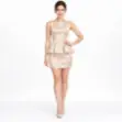 Picture of Beige Satin Peplum Mini Dress